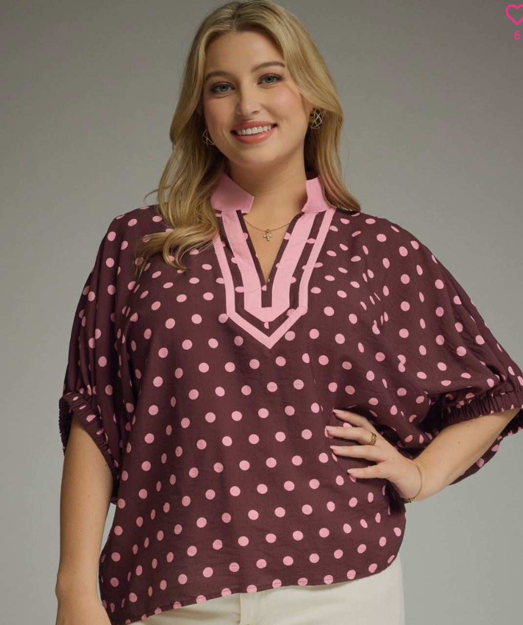 Wine + Pink Polka Dot Blouse