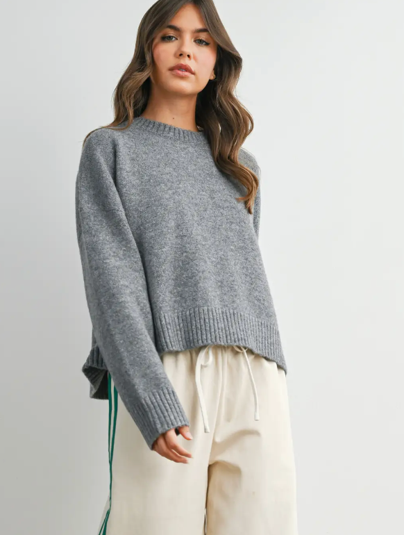 Gray Bow Tie Back Sweater