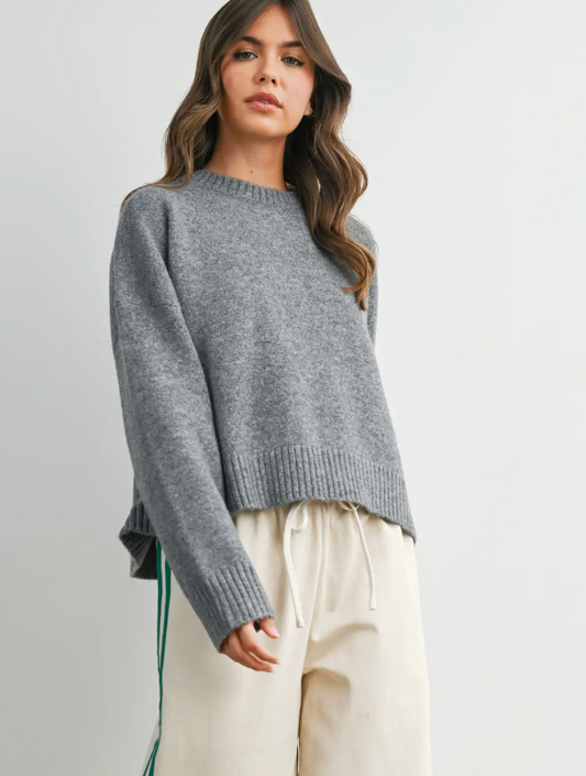 Gray Bow Tie Back Sweater