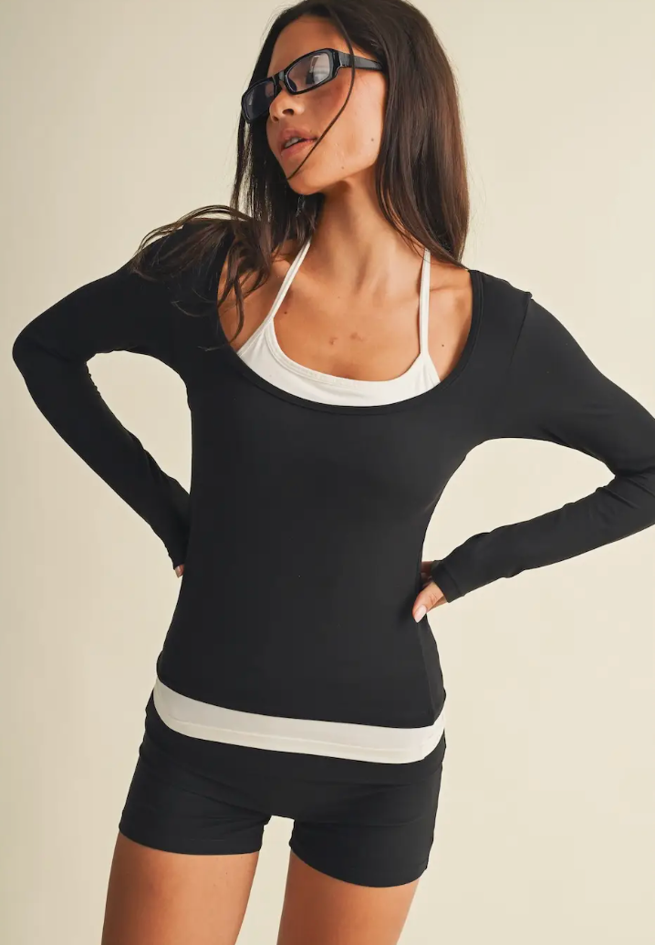 Black Soft Knit Double Layered LS Top