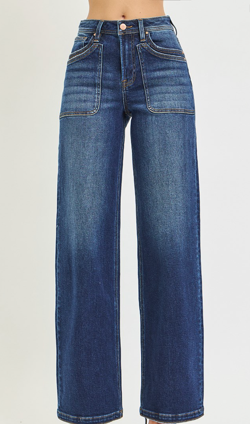 Risen High Rise Dark Patch Pocket Jeans