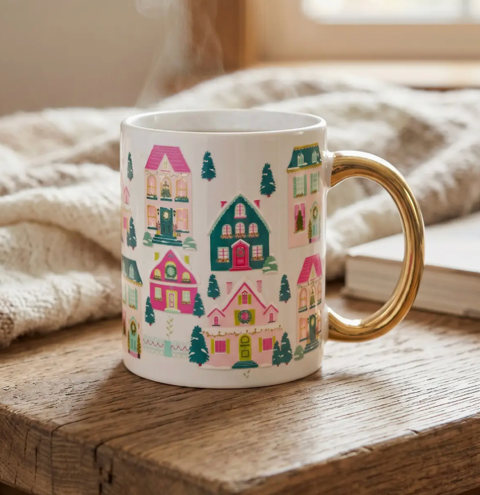 Pink Pine Village Ceramic Mug