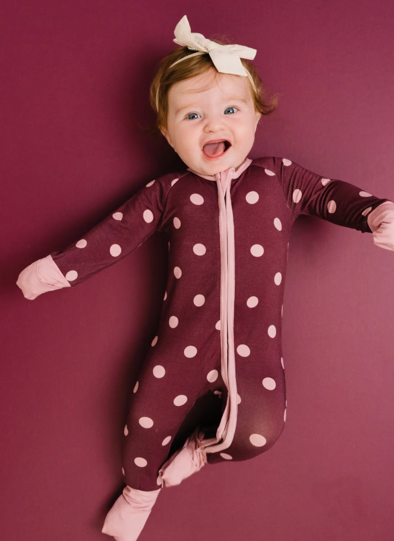 Maroon Polka Dot Bamboo Onesie