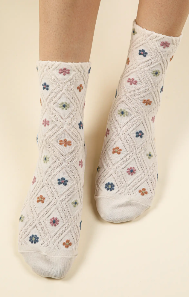 Floral Print Textured Crew Socks