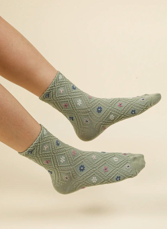Floral Print Textured Crew Socks
