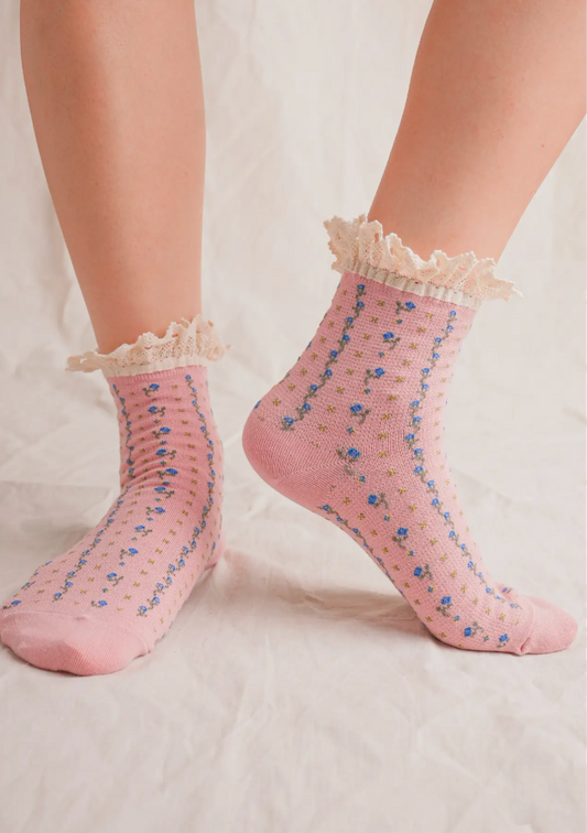 Lace Trim Floral Socks