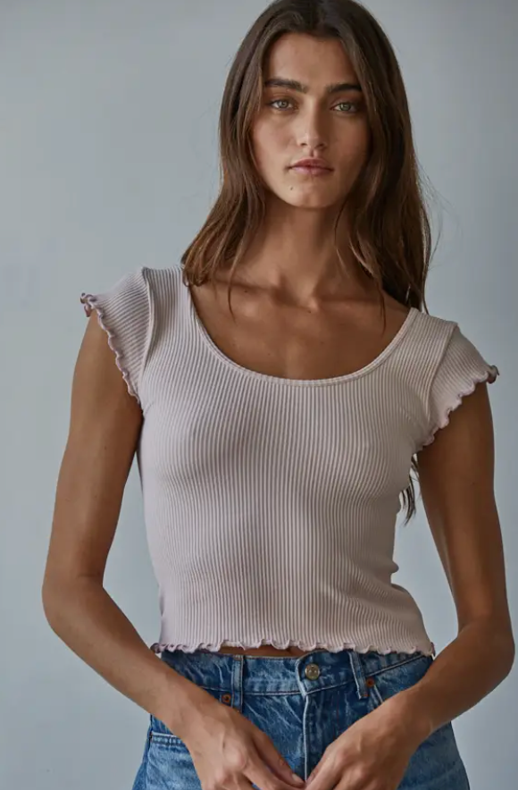 Knit Scalloped Cropped Tee ASST Colors