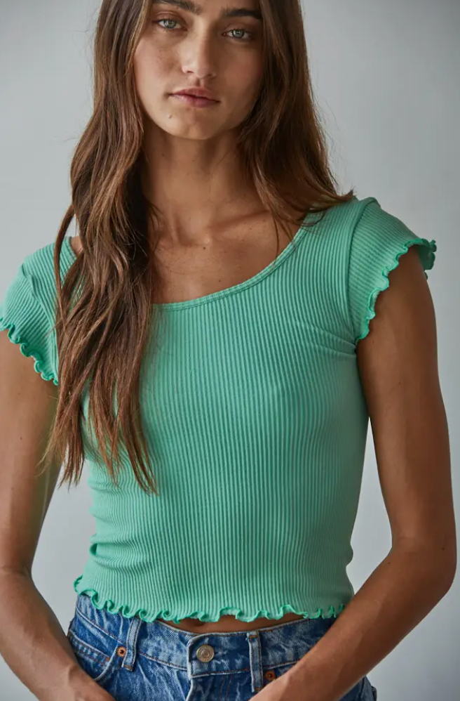 Knit Scalloped Cropped Tee ASST Colors