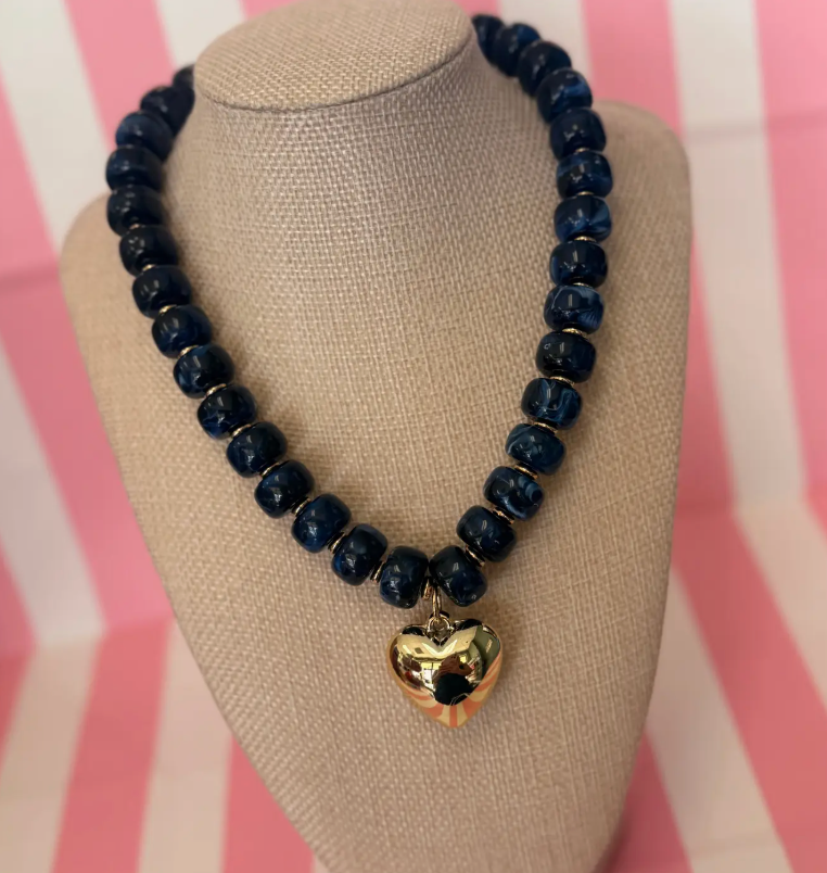 Bubble Gold Heart Necklace ASST Colors