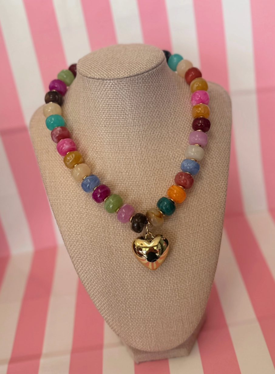 Bubble Gold Heart Necklace ASST Colors