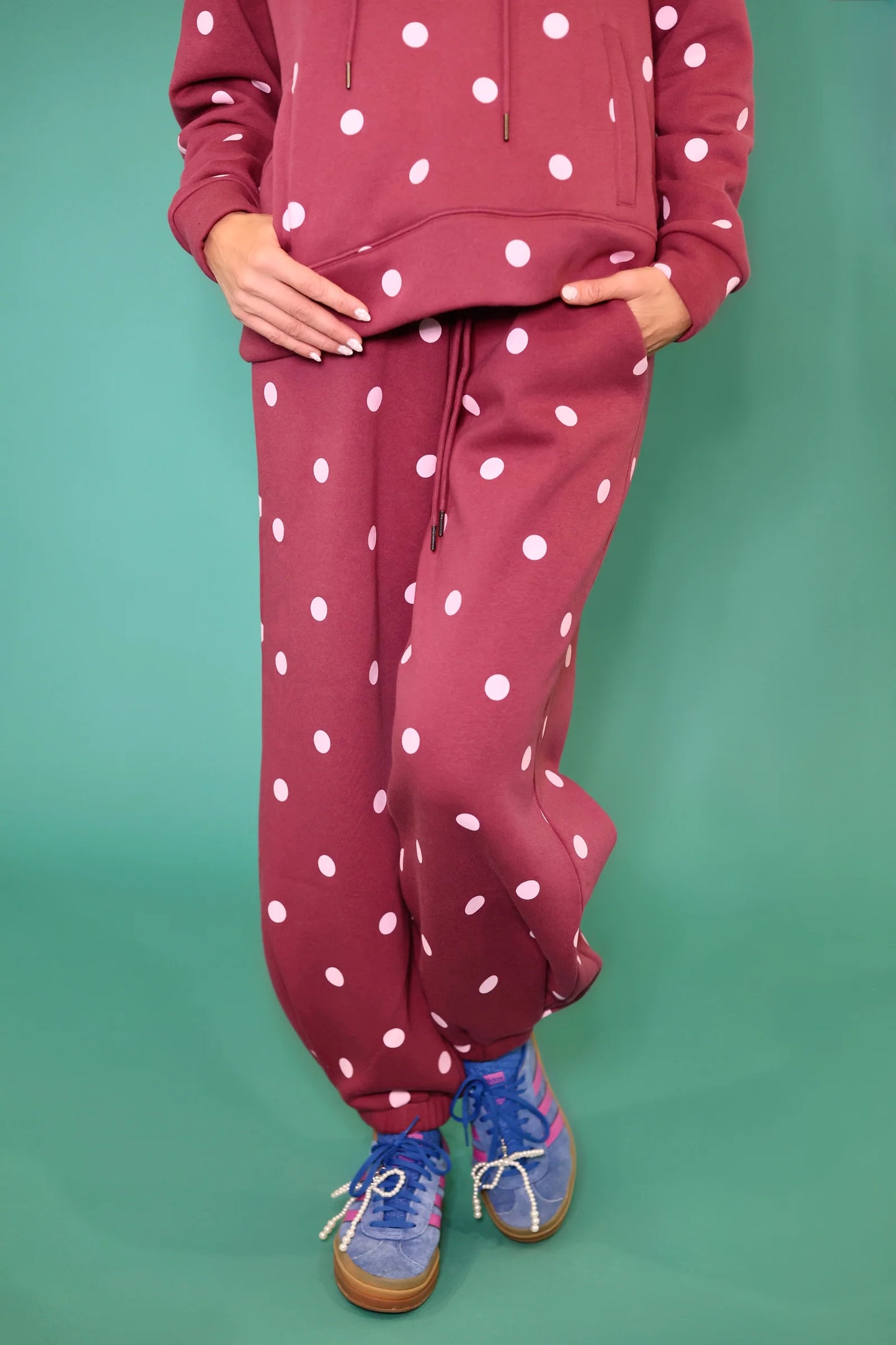 Maroon+ Pink Polka Dot Joggers