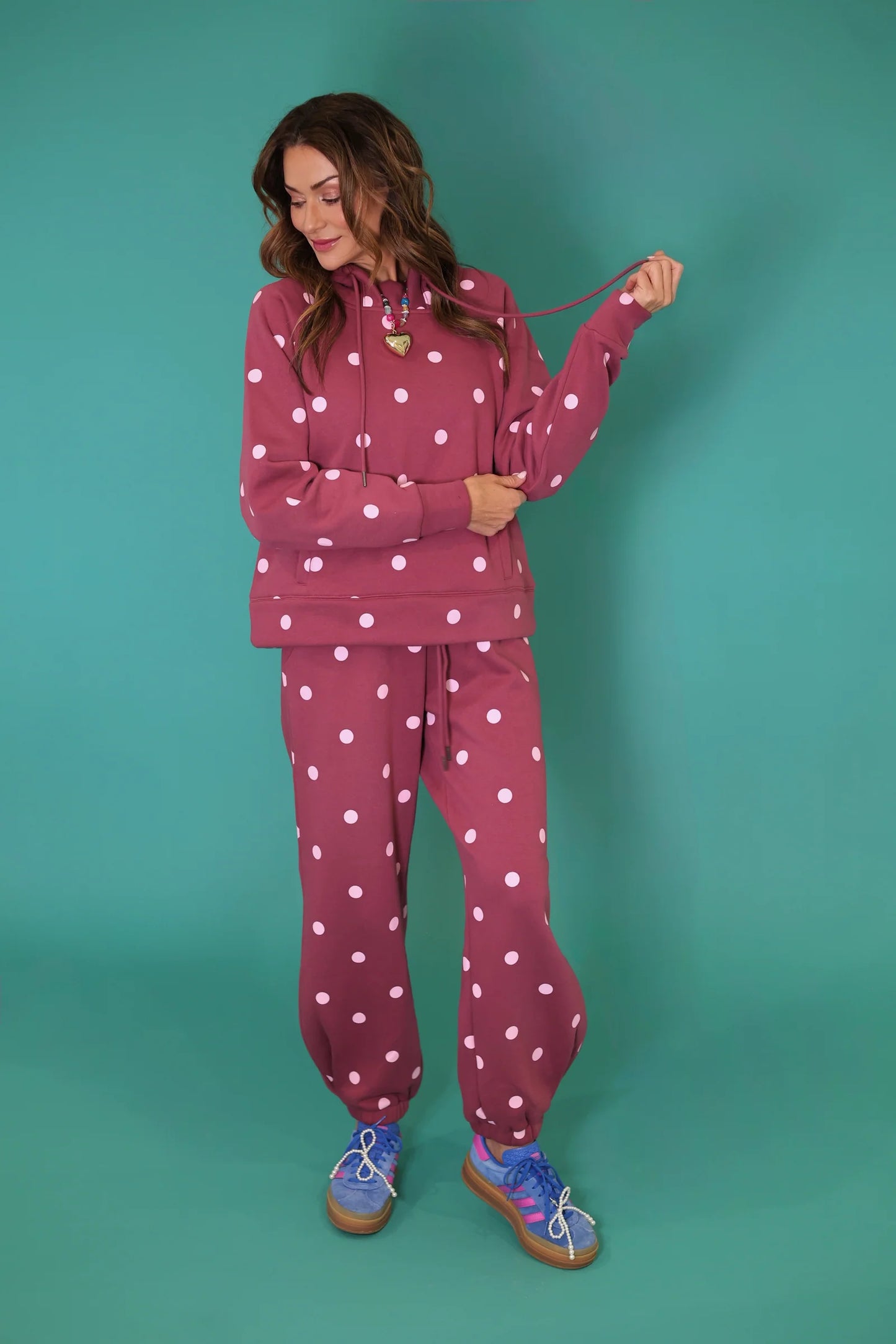 Maroon+ Pink Polka Dot Joggers